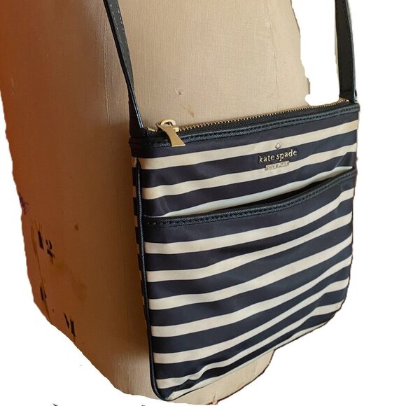 Kate Spade striped black and tan crossbody nylon purse bag - Picture 6 of 16